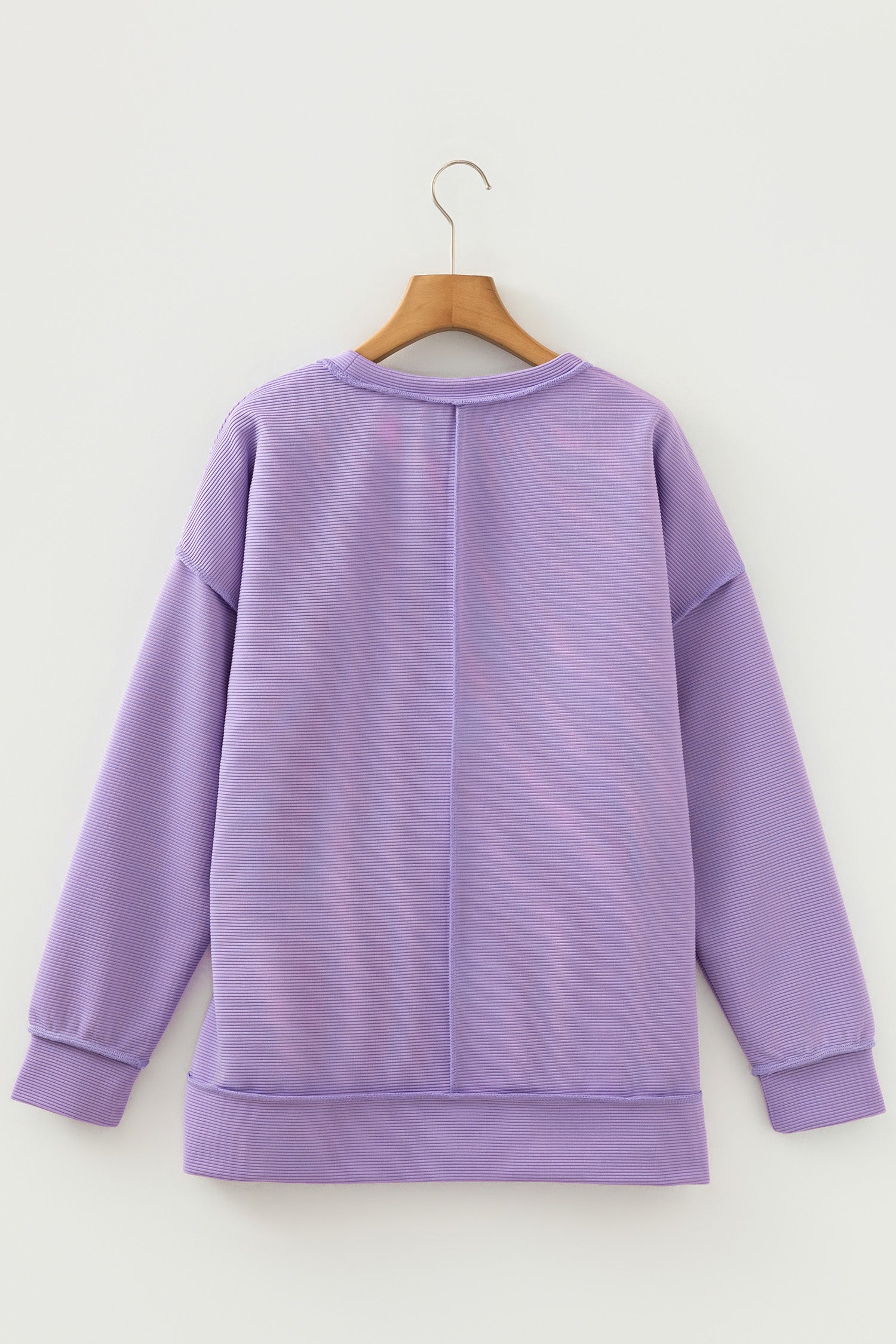 Horizontal Ribbed Exposed Seam Detail Drop Shoulder Baggy Pullover