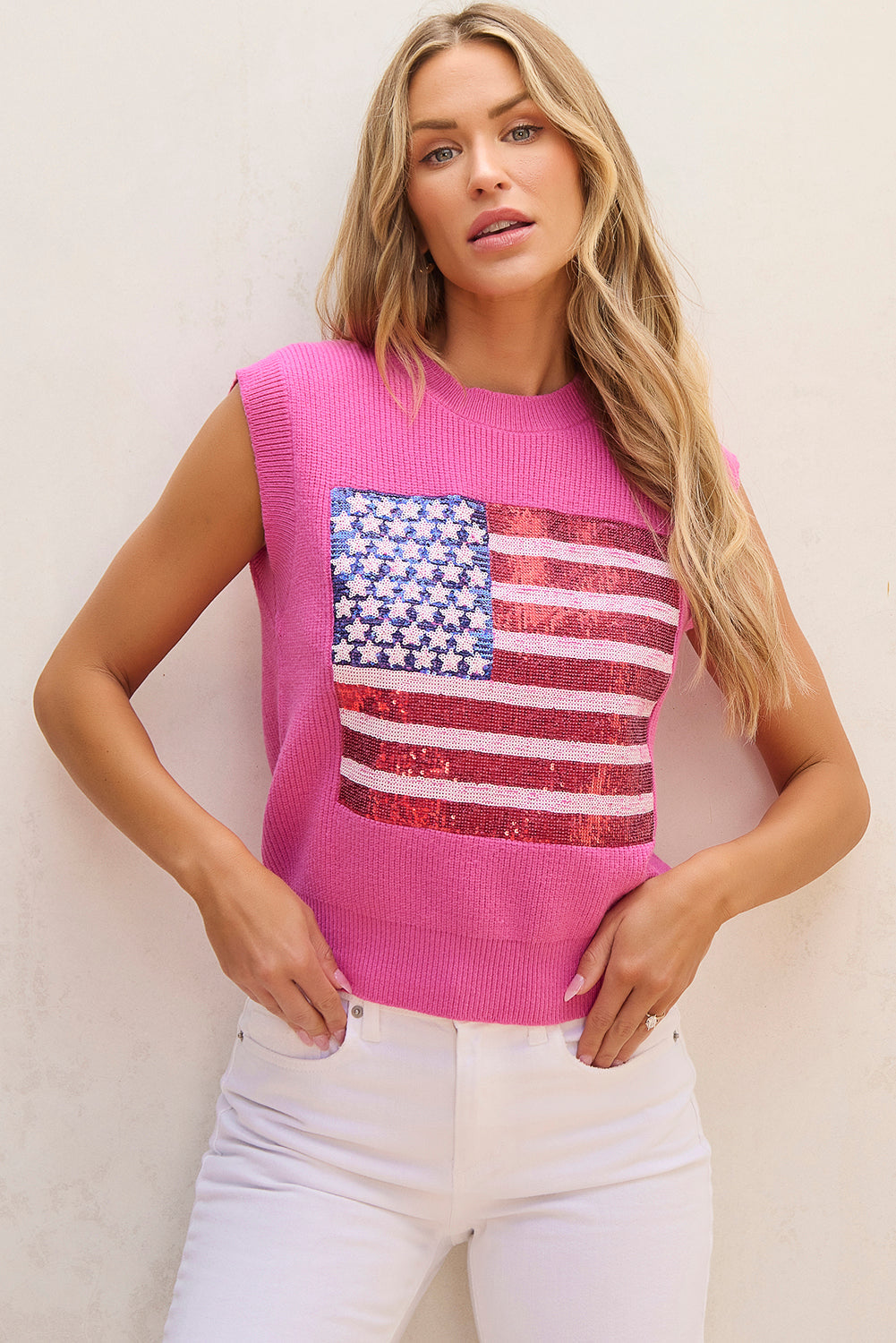 Bonbon Sparkling American Flag Knitted Vest BB Fashion Outlet
