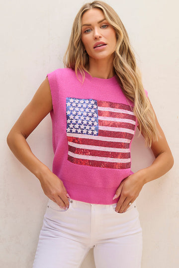Bonbon Sparkling American Flag Knitted Vest BB Fashion Outlet