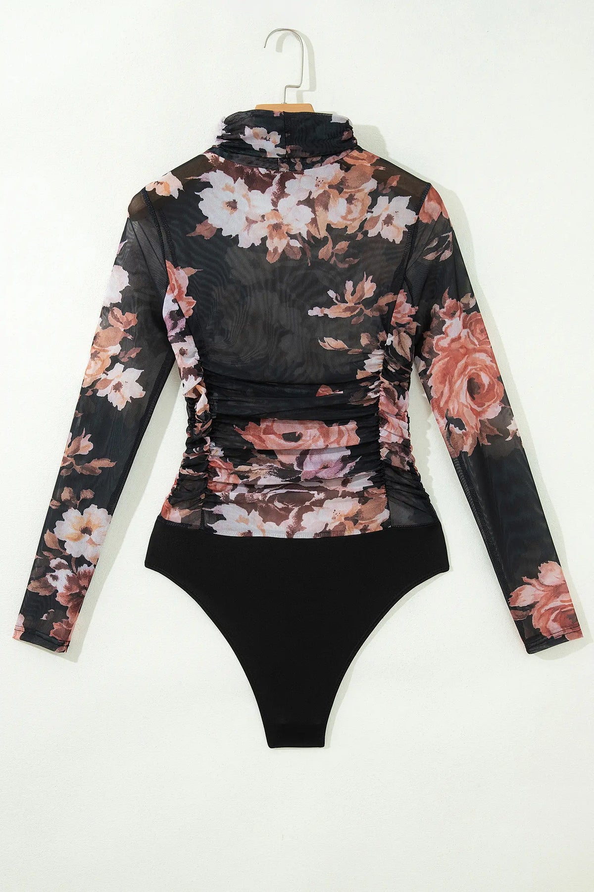 Floral Mesh Long Sleeve High Neck Bodysuit – Brown