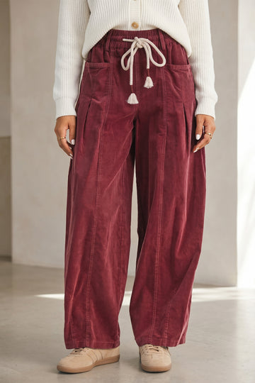 Elastic Waist Drawstring Corduroy Casual Pants – Racing Red