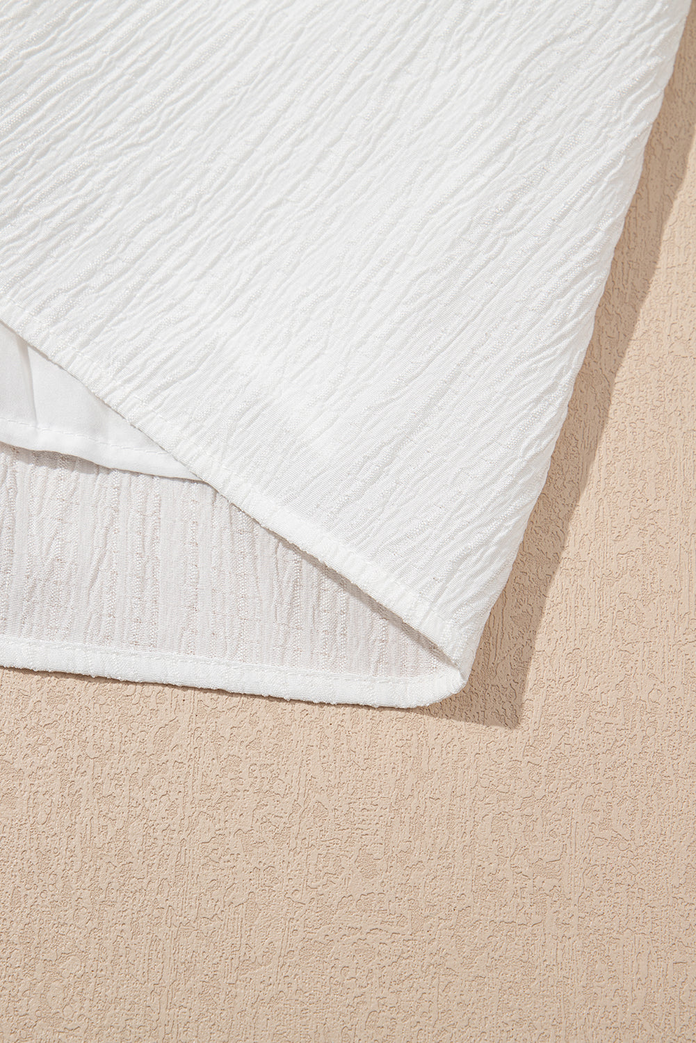 White Textured Ruffled Trim V Neck Flutter Flowy Top eAura