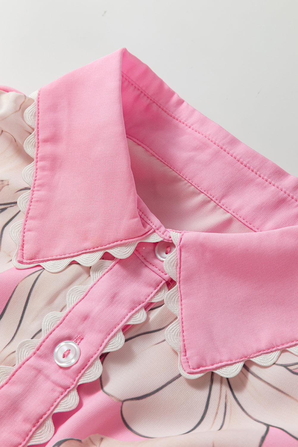 Ric Rac Edge Puff Sleeve Button Up Summer Shirt eAura