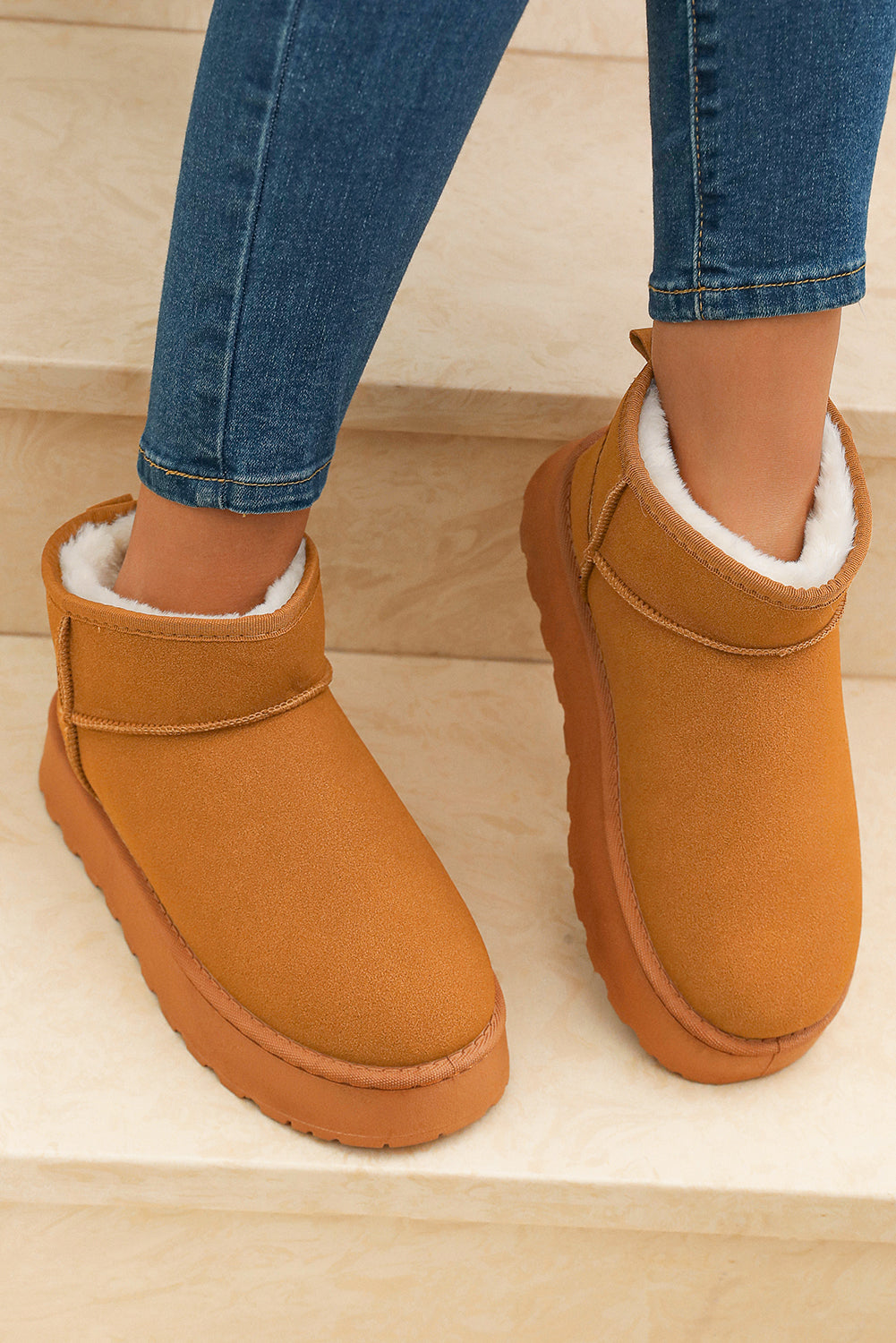 Chestnut Faux Fur Lined Suede Ankle Snow Boots - eAura