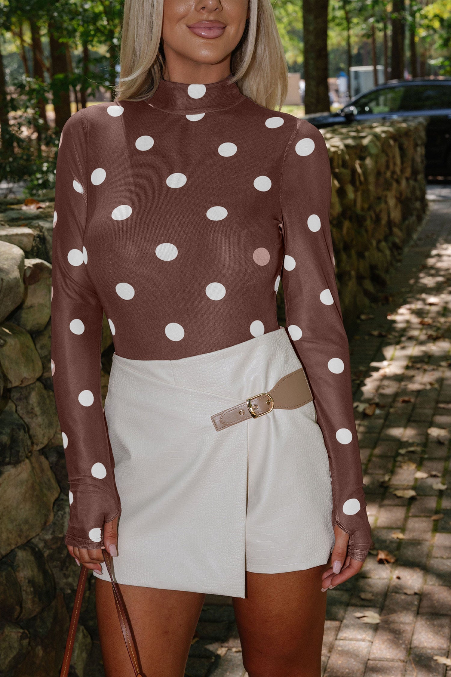 Polka Dot Print Mesh Long Sleeve Bodysuit