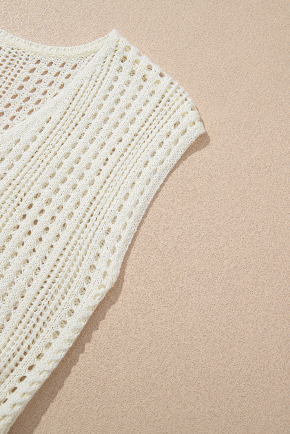 Beige Open Knit Drawstring Waist Beach Dress BB Fashion Outlet
