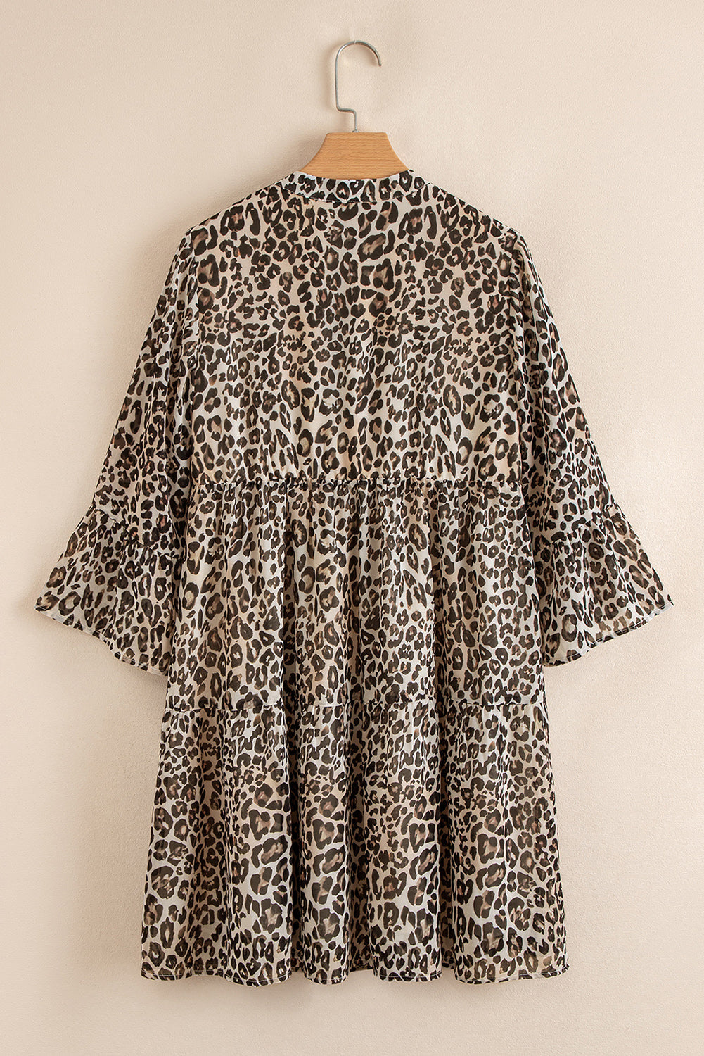 Leopard 3/4 Sleeve V-Neck Smock Dress - eAura