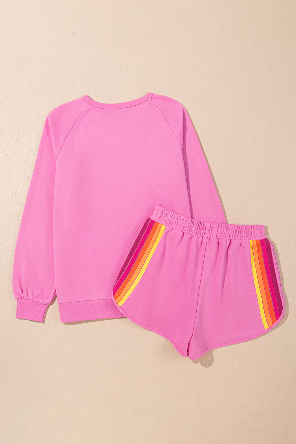 Bonbon Striped Accent Pullover and Shorts Two Piece Casual Set eAura