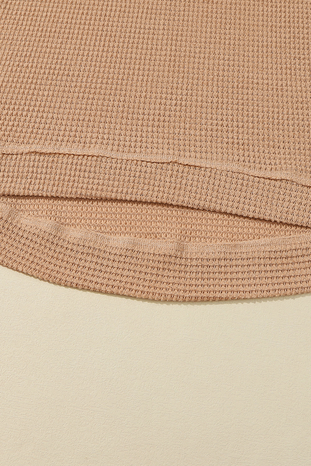 Khaki Waffle Knit High Slits Oversized Top - eAura