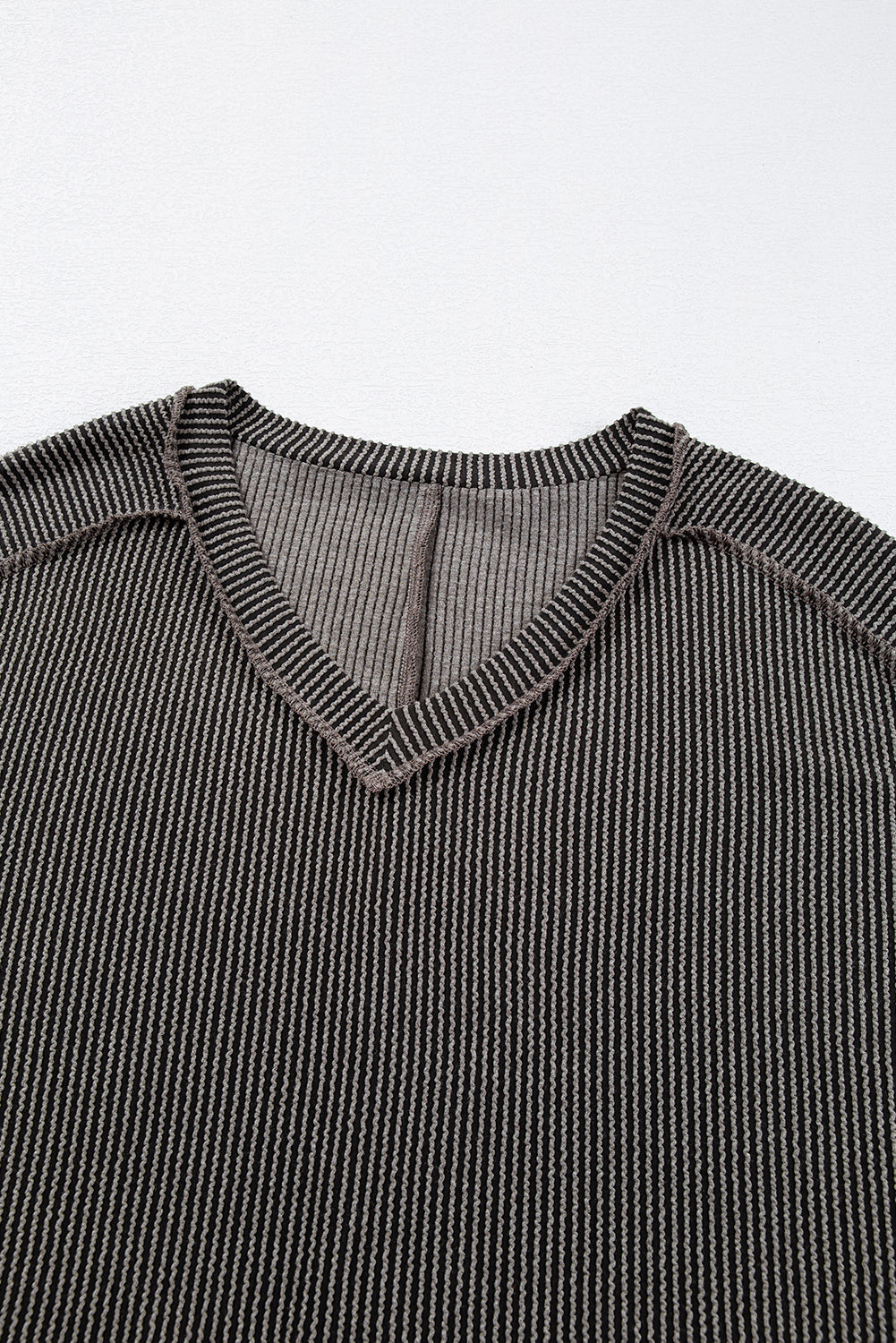 Carbon Grey Ribbed V Neck Plus Size T Shirt Dress with Pockets BB Fashion Outlet