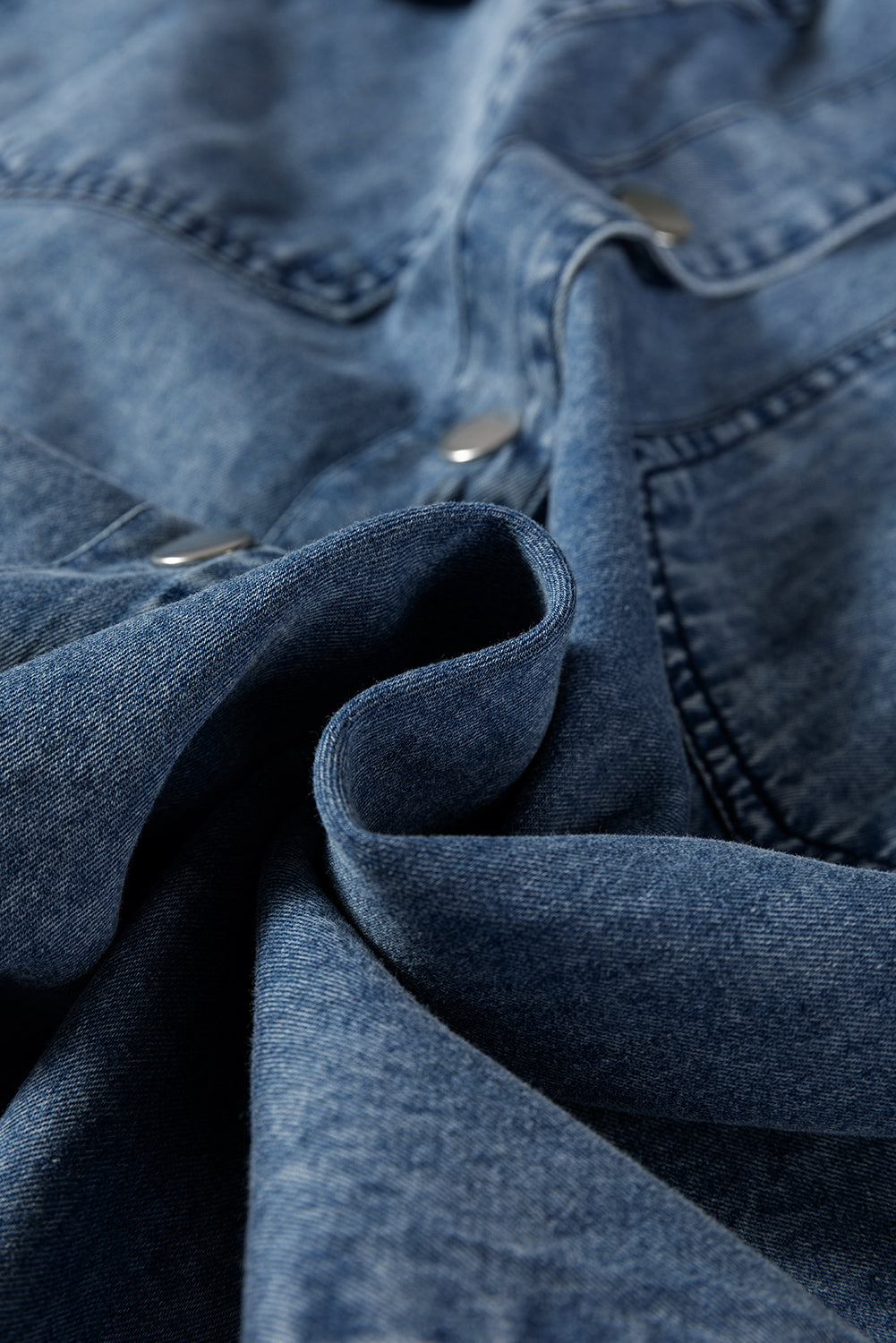 Chest Pocket Raw Hem Denim Loose Shirt Dress