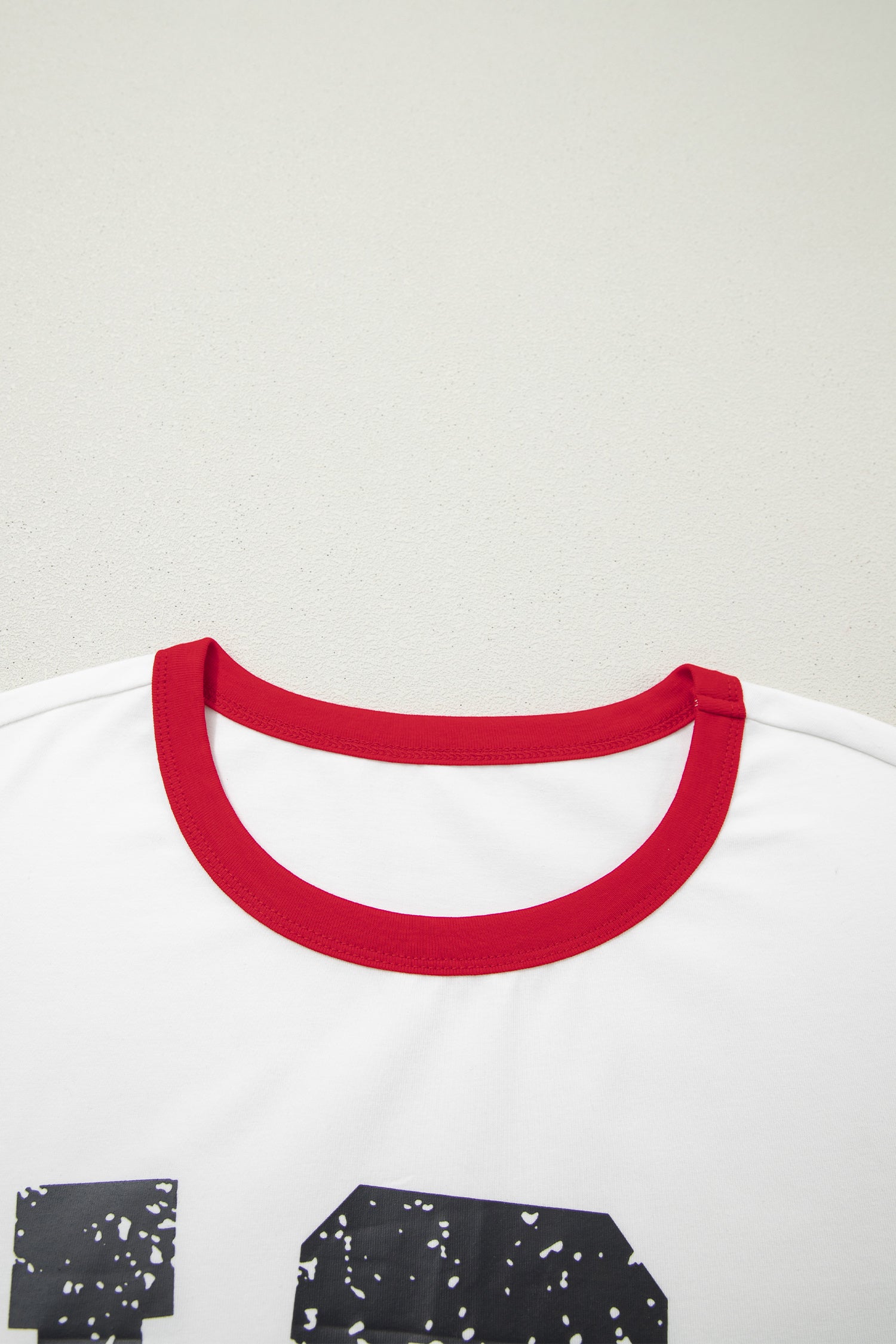 USA Letter Printed Varsity Striped Sleeve Round Neck Tee – White
