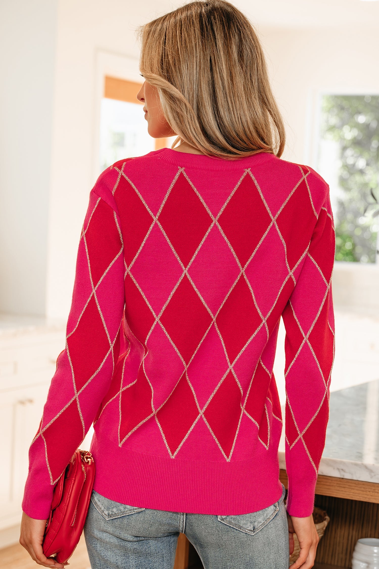 Glitter Rhombus Pattern Knit Casual Sweater - Sweaters & Cardigans/Sweaters