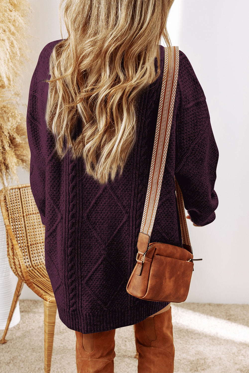 Cable Knit Drop Shoulder Sweater Dress – Brown, Black, Green, Beige & Burgundy