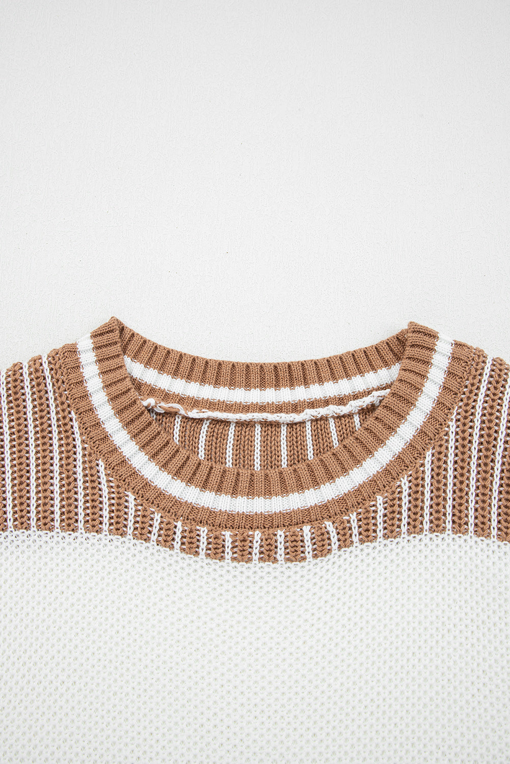 Two Tone Striped Patchwork Drop Shoulder Oversized Sweater - eAura