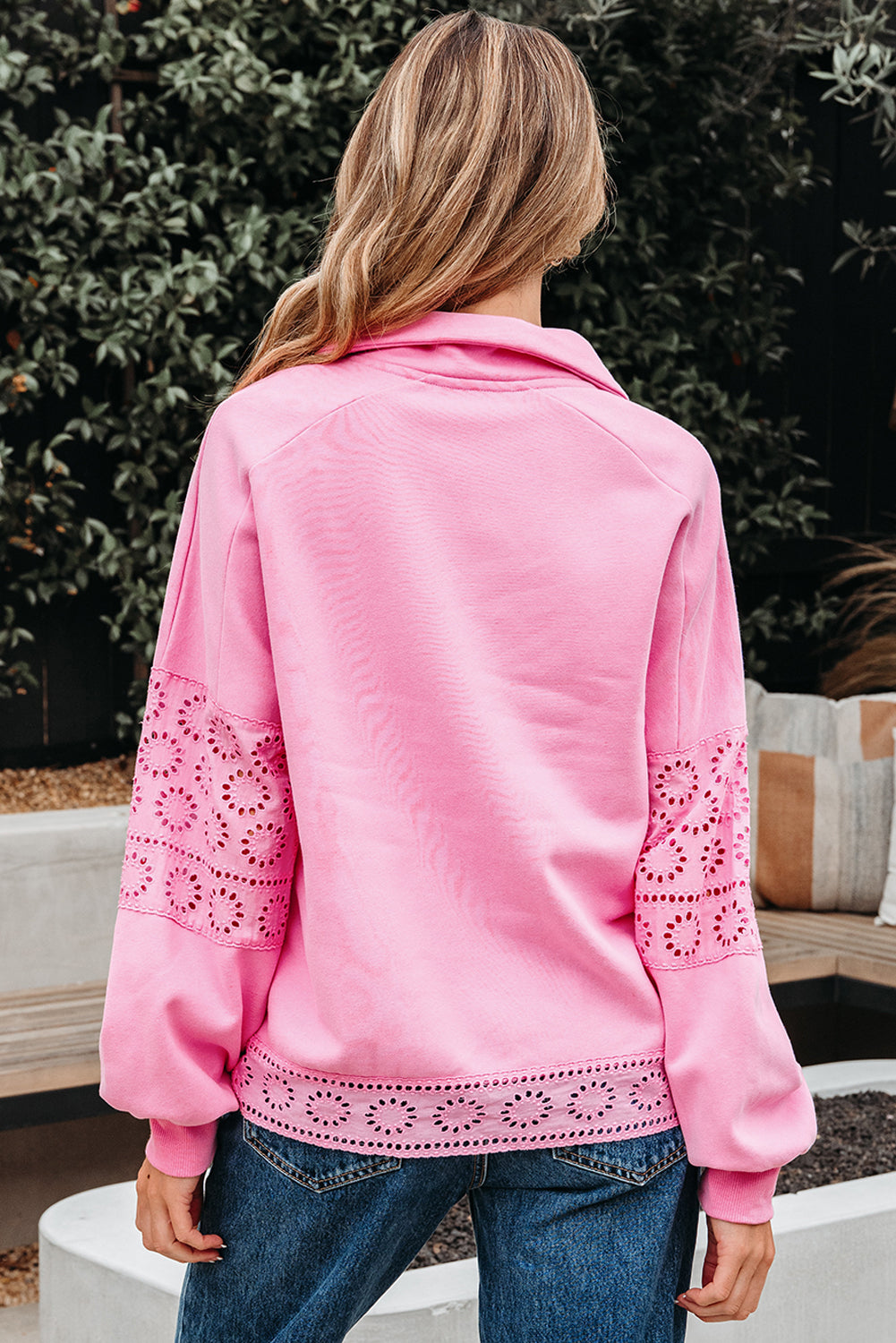 Embroidered Flower Patchwork Snap Buttons Pullover Sweatshirt - eAura