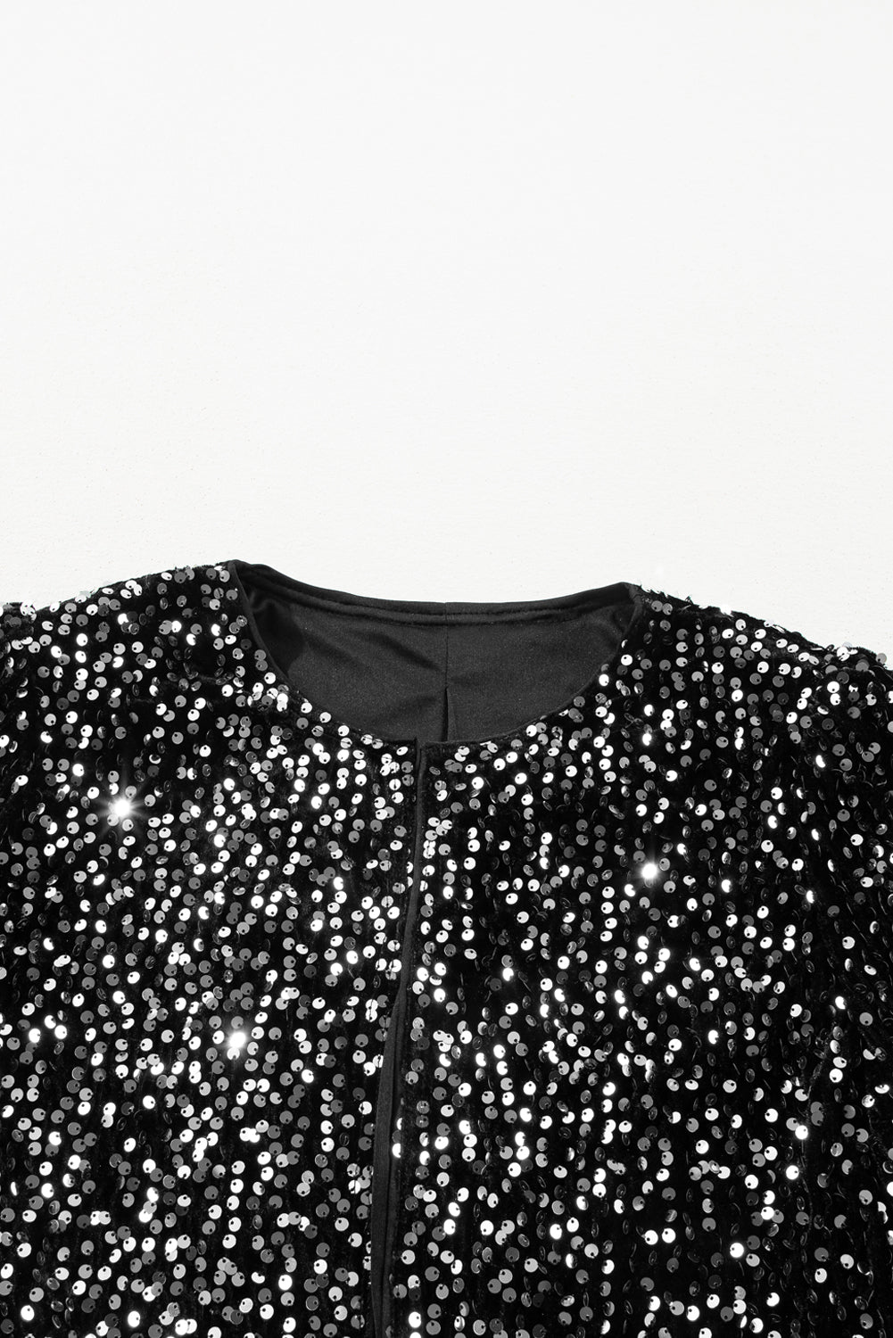 Black Sequined Open Front Cropped Jacket - eAura