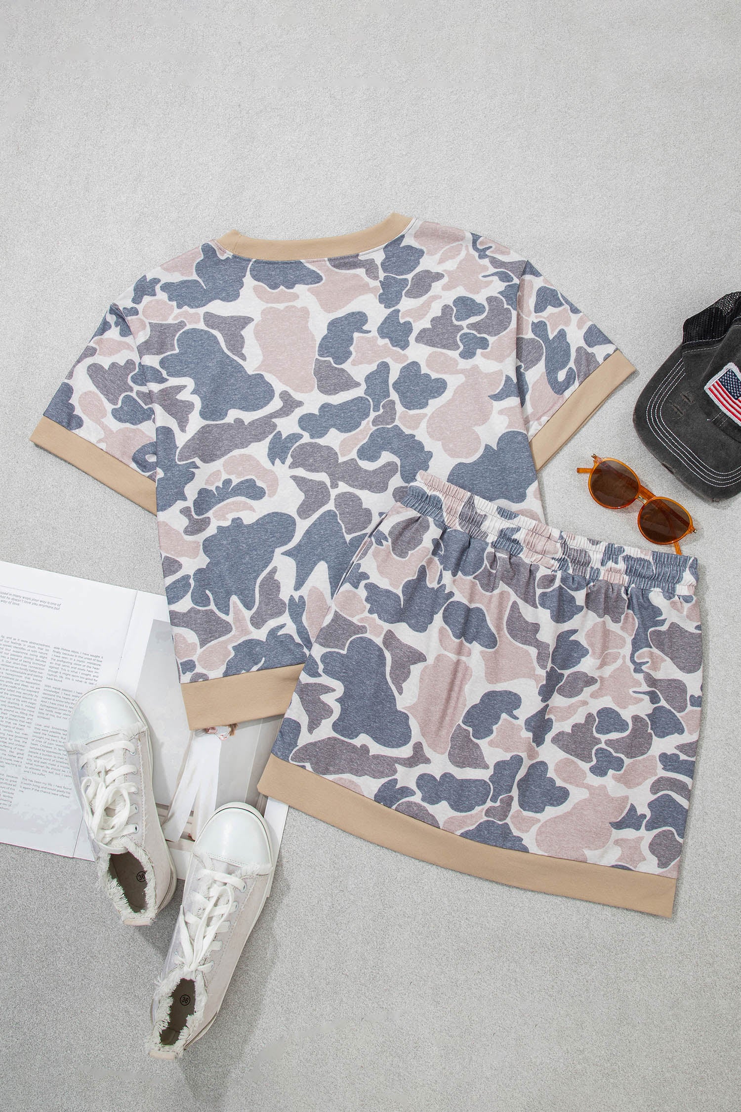 Retro Camouflage Color Block Trim Skort 2pcs Outfit – Multicolour