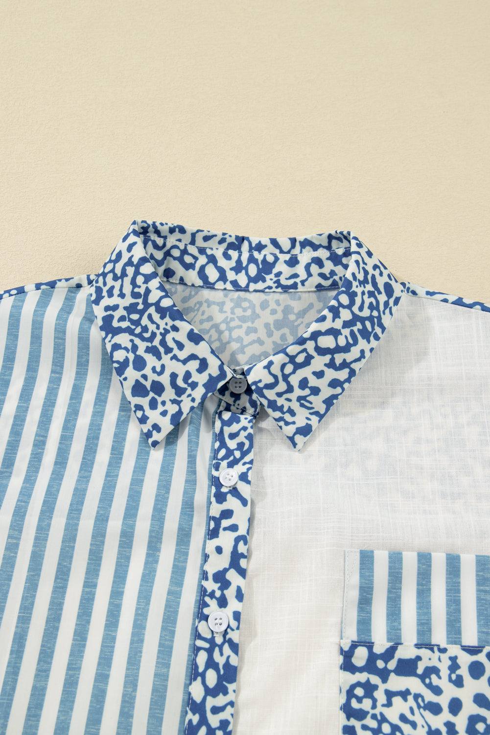 Leopard Striped Patchwork Casual Plus Shirt eAura