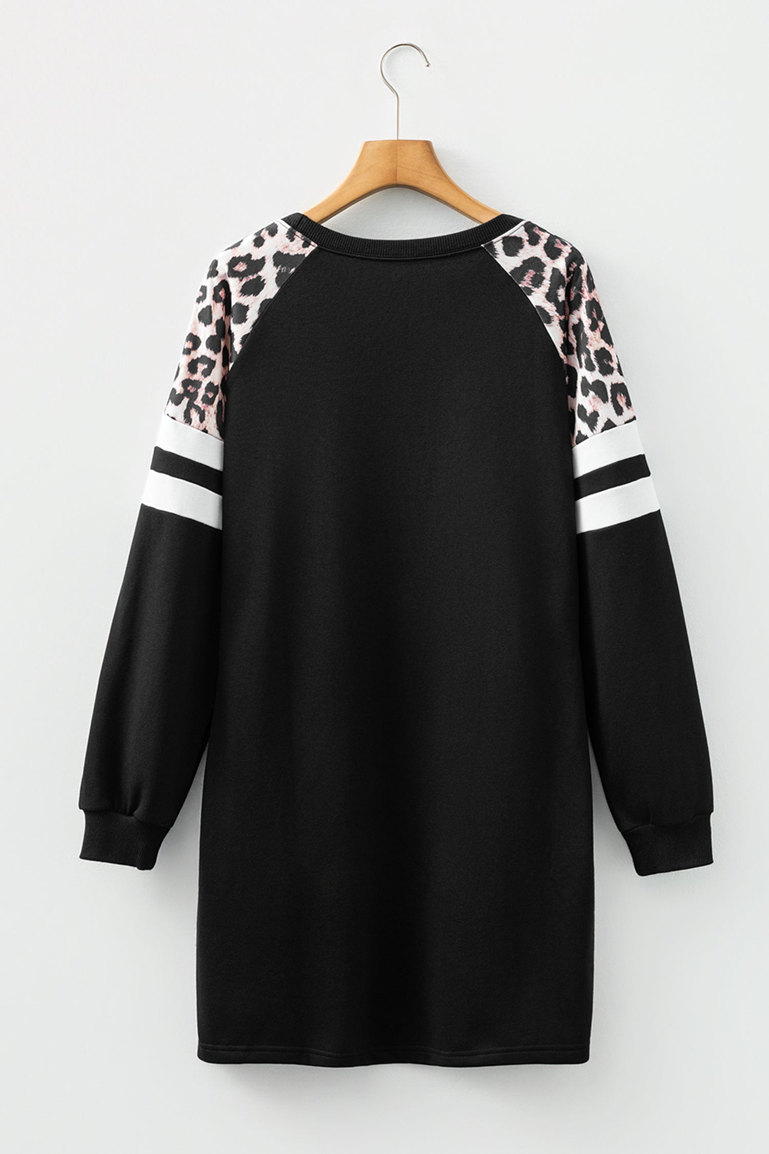 Leopard Print Patchwork Varsity Raglan Sleeve Sweatshirt Dress - eAura