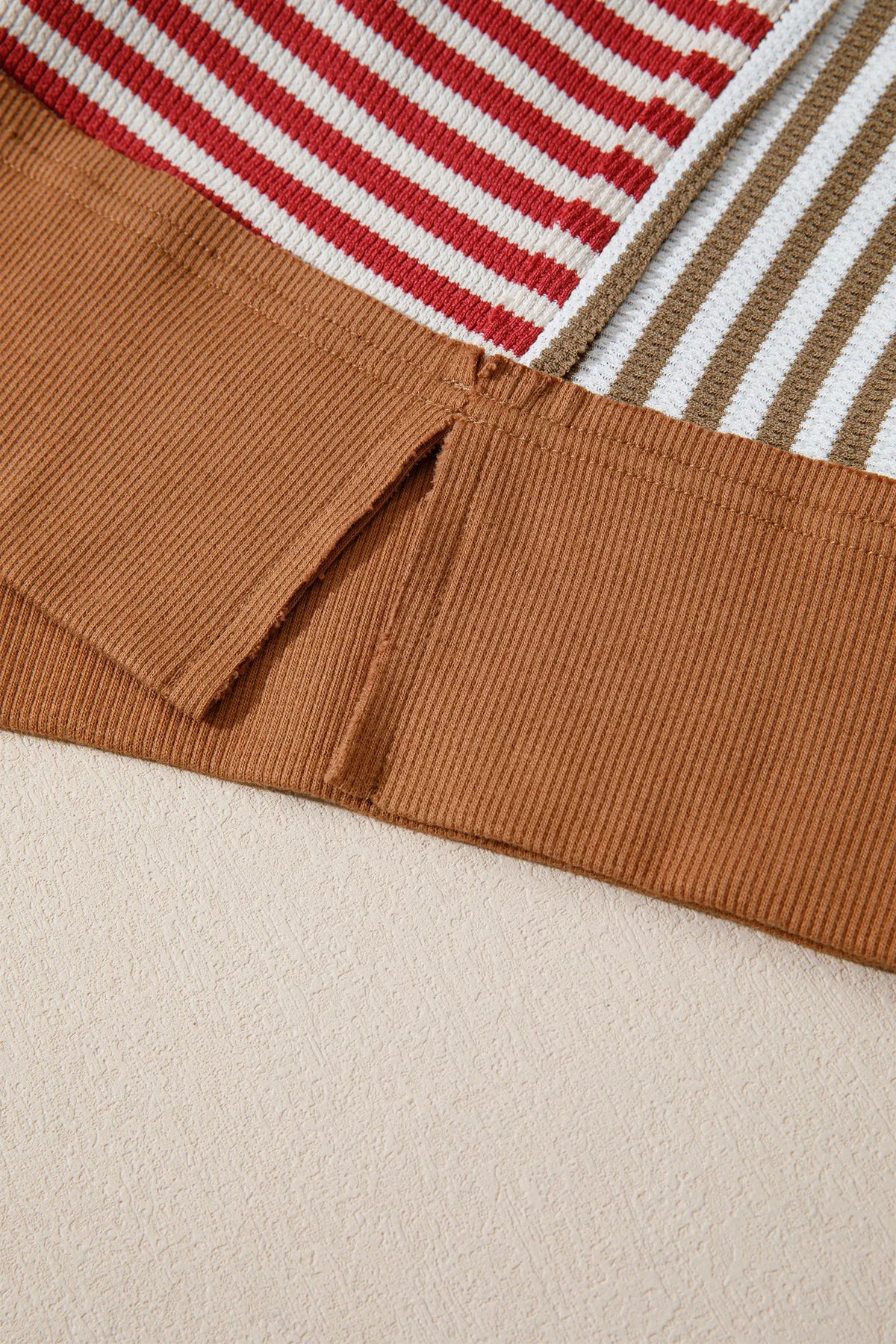 Red Striped Colourblock V Neck Long Sleeve Top – Red Stripe