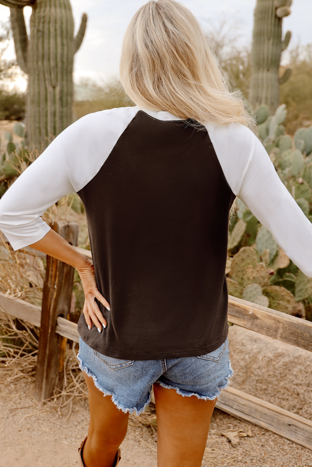 Brown Western Yeehaw Graphic Vintage Raglan Long Sleeve Top - eAura