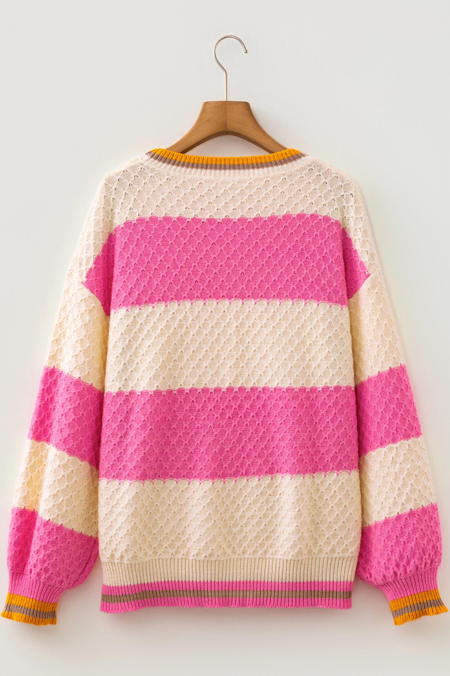 Striped Colorblock Texture Drop Shoulder Sweater – Pink Stripe