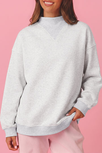 High Neck Ribbed Cuff Hem Sweatshirt – Light Grey