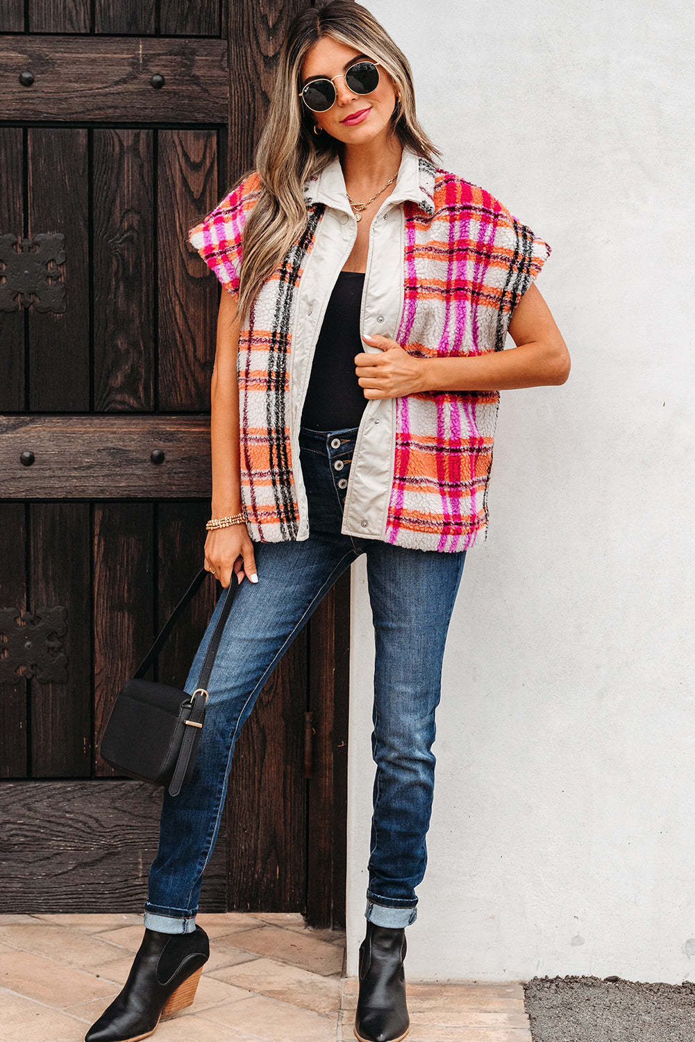 Rose Sherpa Plaid Jacket Gilet eAura