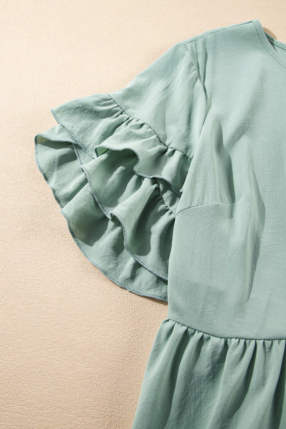 Grass Green Ruffle Trim Short Sleeve Plus Size Flared Mini Dress BB Fashion Outlet