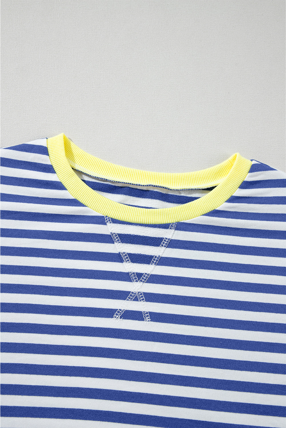 Sky Blue Stripe Oversized Contrast Trim Pullover Sweatshirt BB Fashion Outlet
