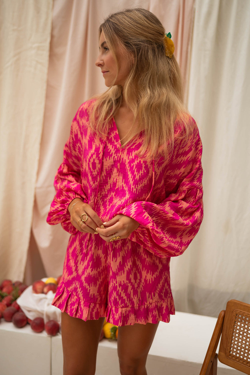 Rose Western Aztec Geometric Print Top and Ruffled Shorts Set BB Fashion Outlet