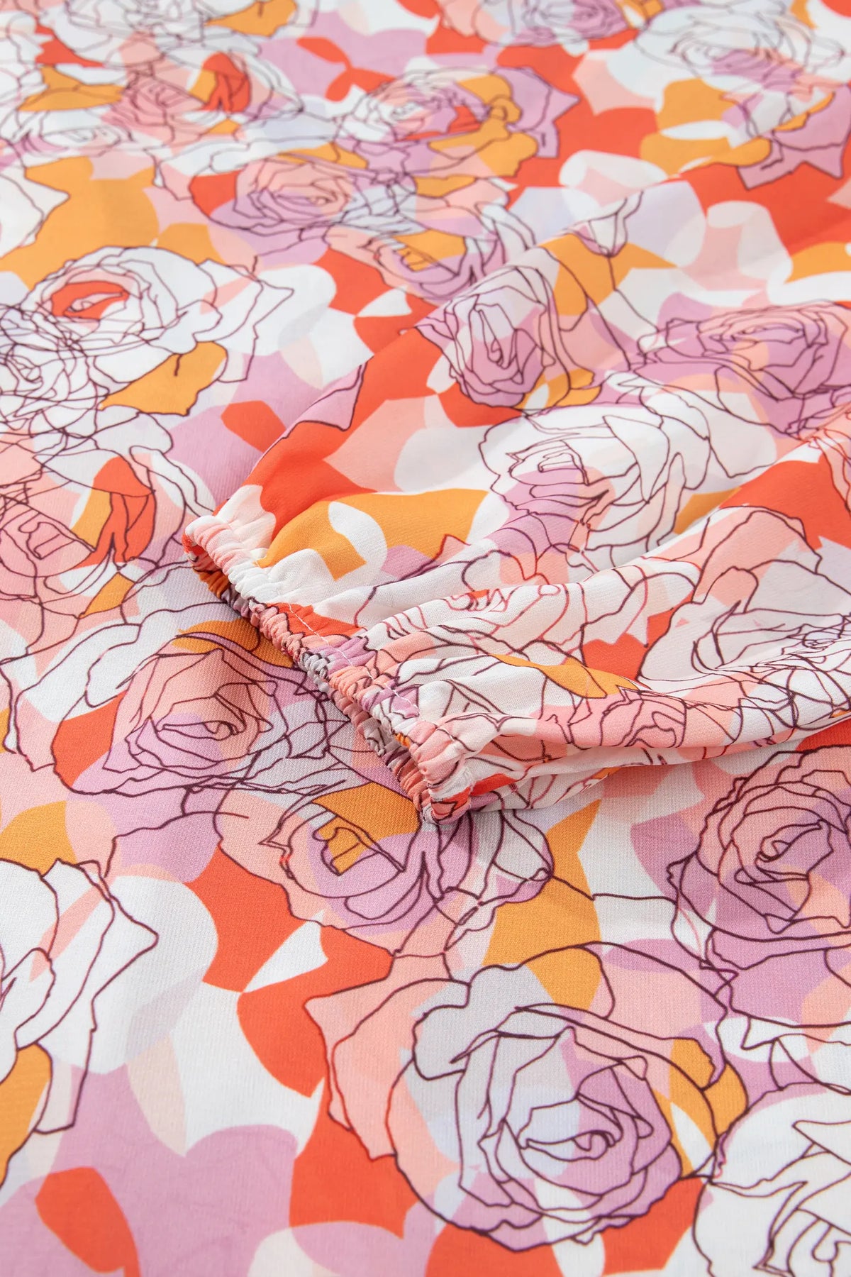 Floral Print V Neck Long Sleeve Shift Blouse – Pink