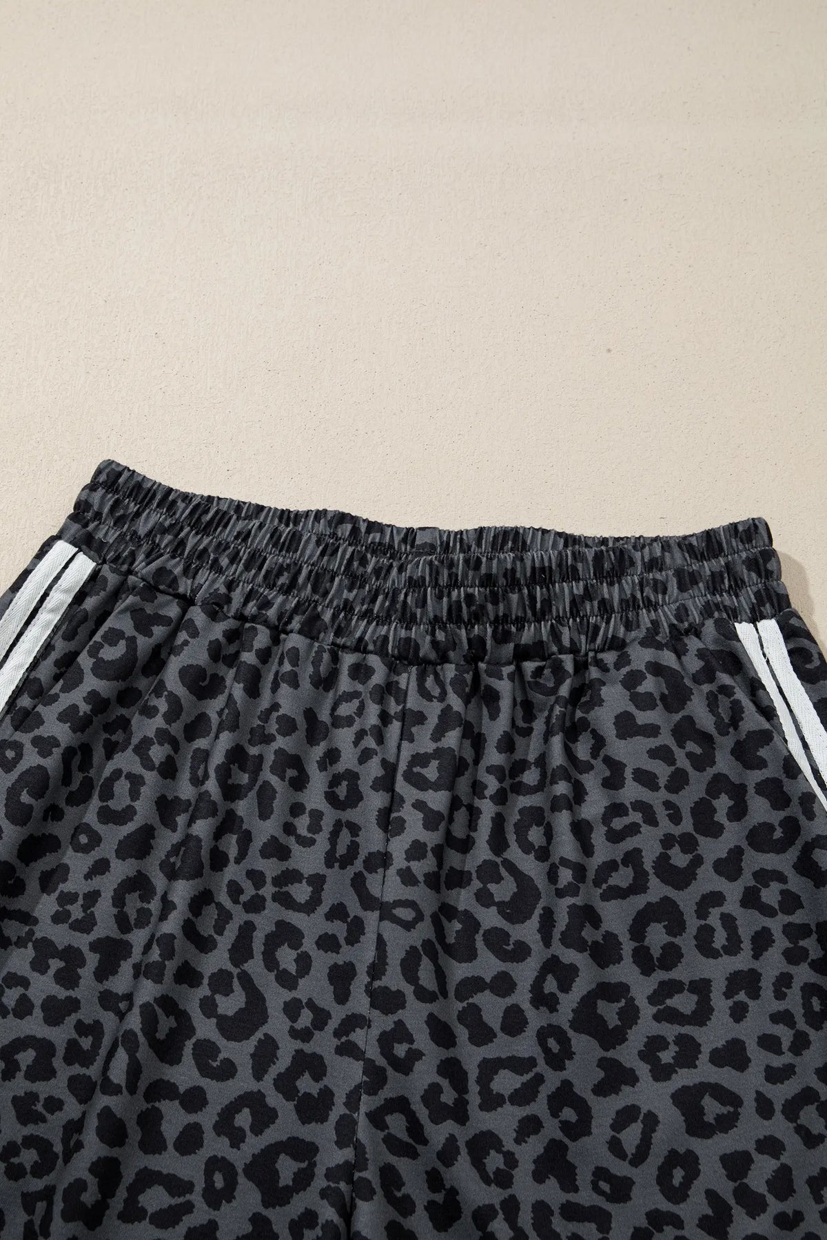 Leopard Print Varsity Striped Detail 3/4 Sleeve Top Shift Pant Set – Pink
