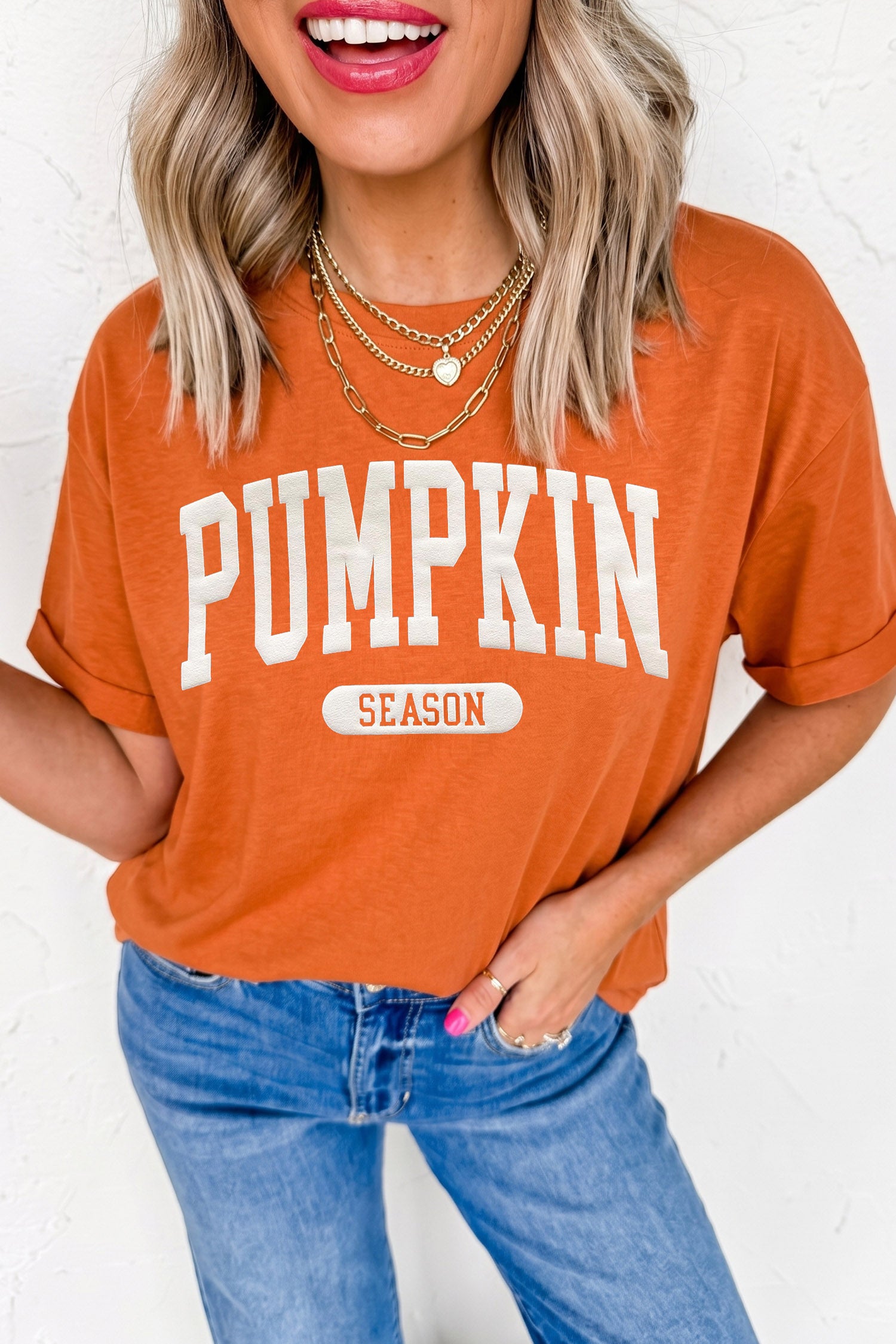 PUMPKIN SEASON Letter Print Relaxed T Shirt – Orange
