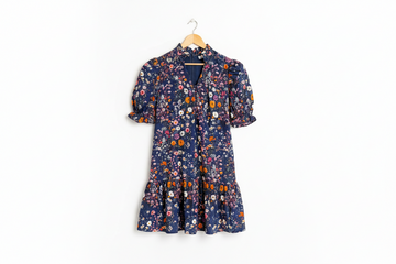 Wild Daisy Floral Split Neck Short Puff Sleeve Mini Dress