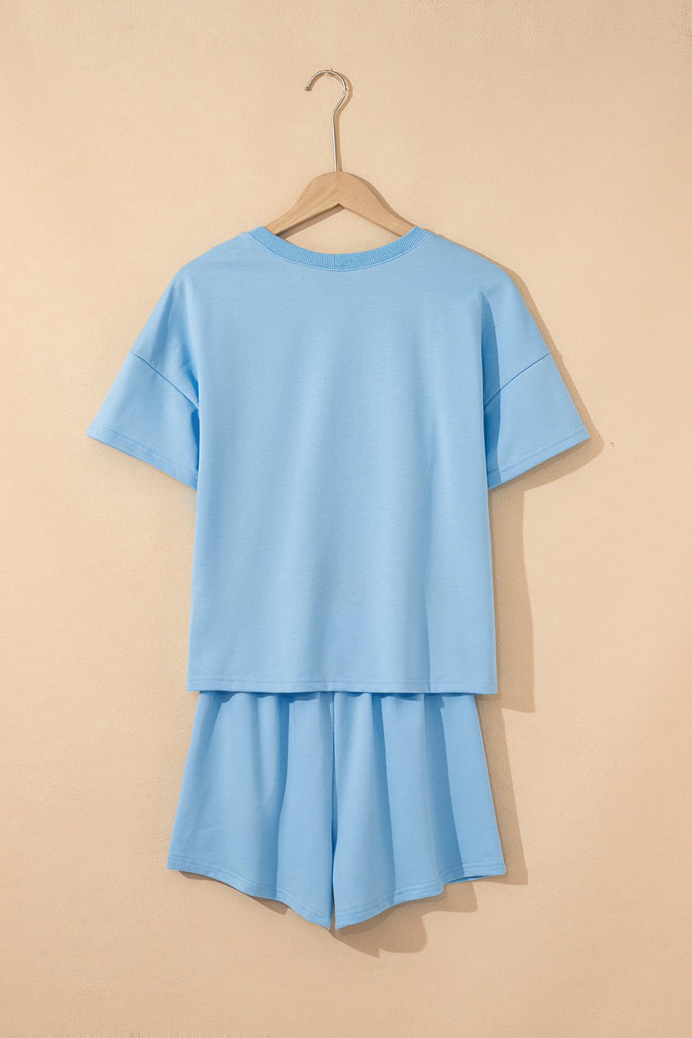 Myosotis V Neck Drop Shoulder Tee and Patchwork Drawstring Shorts Set BB Fashion Outlet