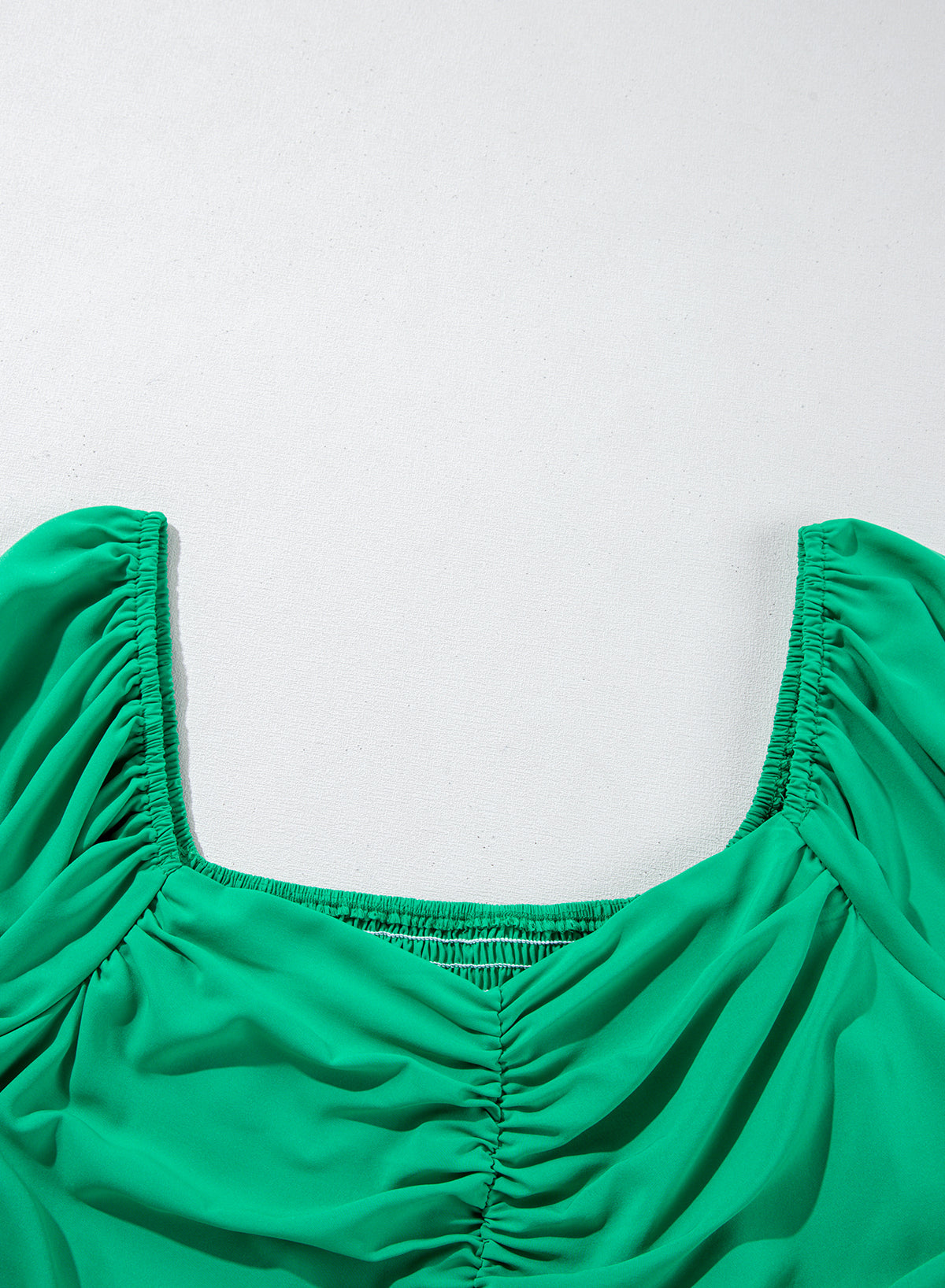Bright Green Ruched Front Puff Sleeve Plus Size Long Dress BB Fashion Outlet