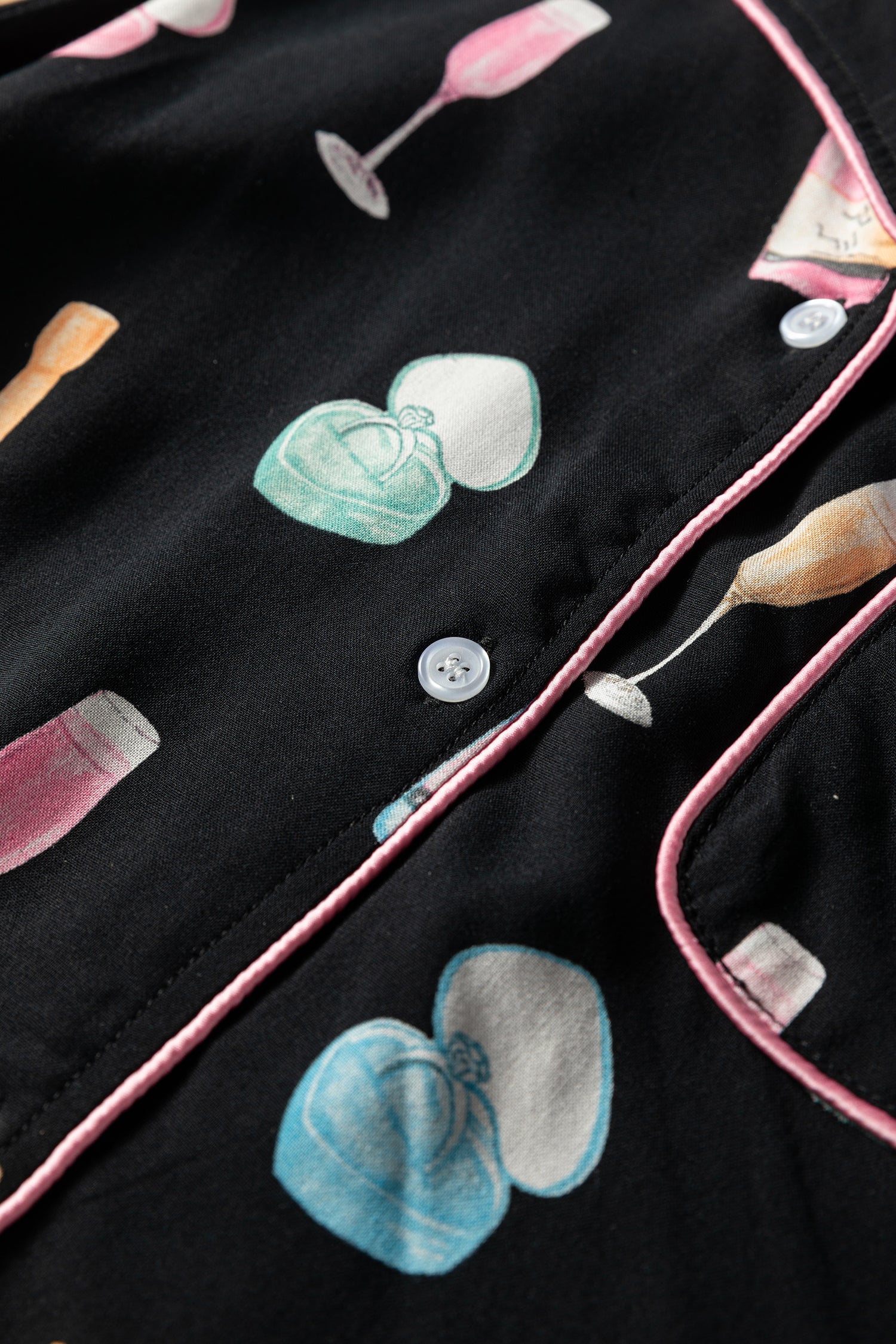 White Christmas Wine Glass Print Bow Knot Two Piece Pyjama Set - eAura