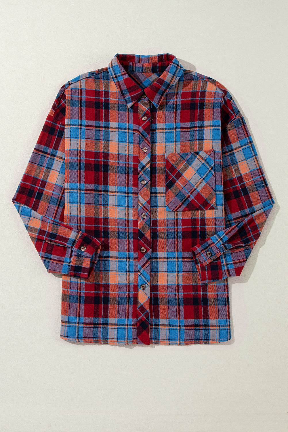 Red Plaid Print Loose Vintage Shirt eAura