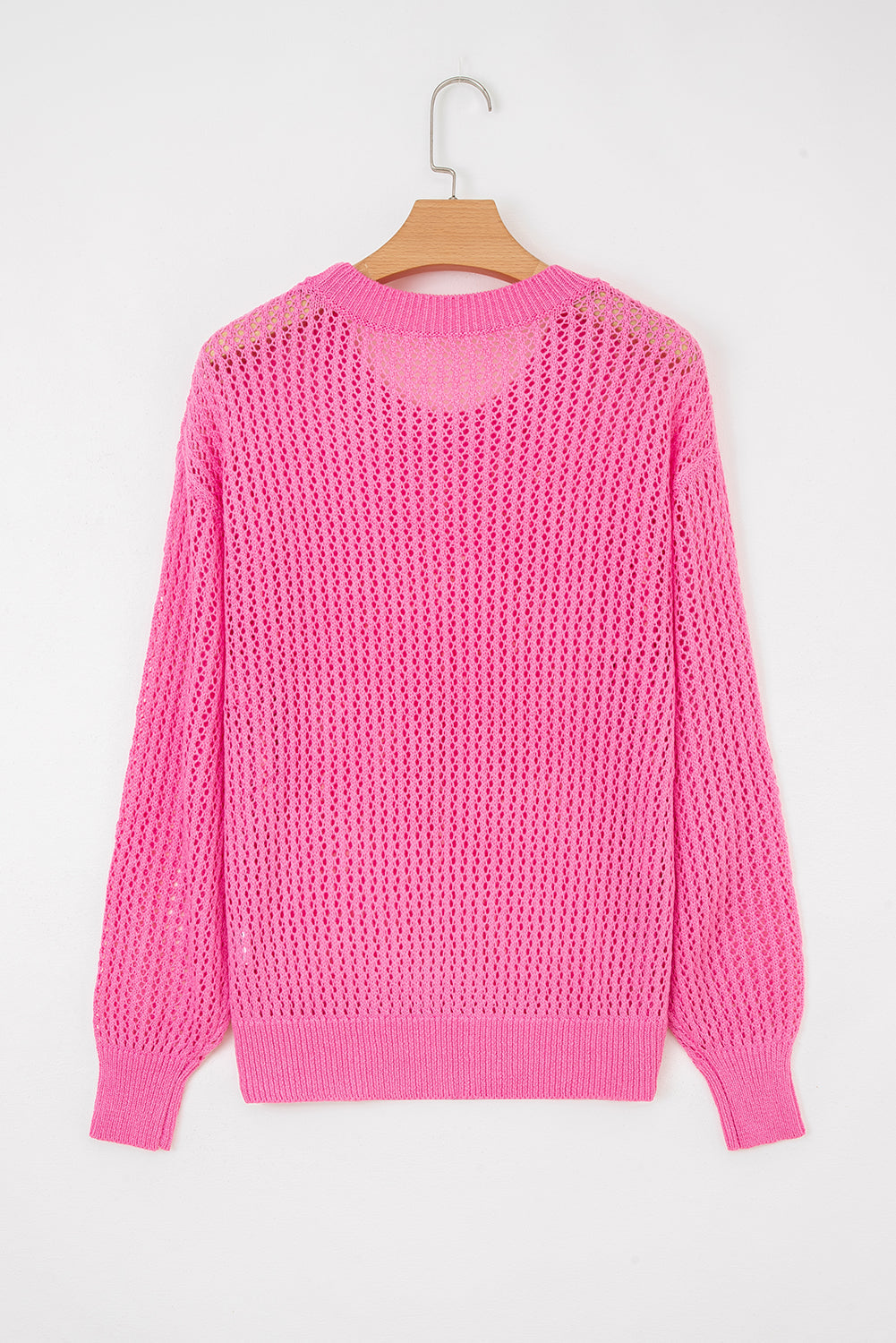 Sachet Pink Sweet Bow Decor Hollow Out Knit Drop Shoulder Sweater eAura