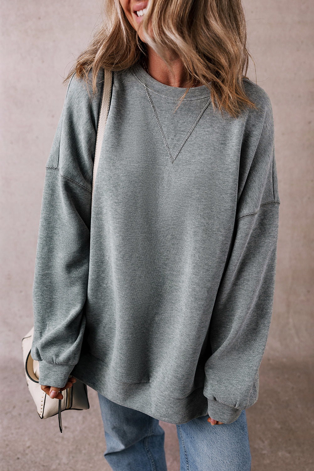 Medium Grey Side Split Drop Shoulder Oversized Sweatshirt eAura