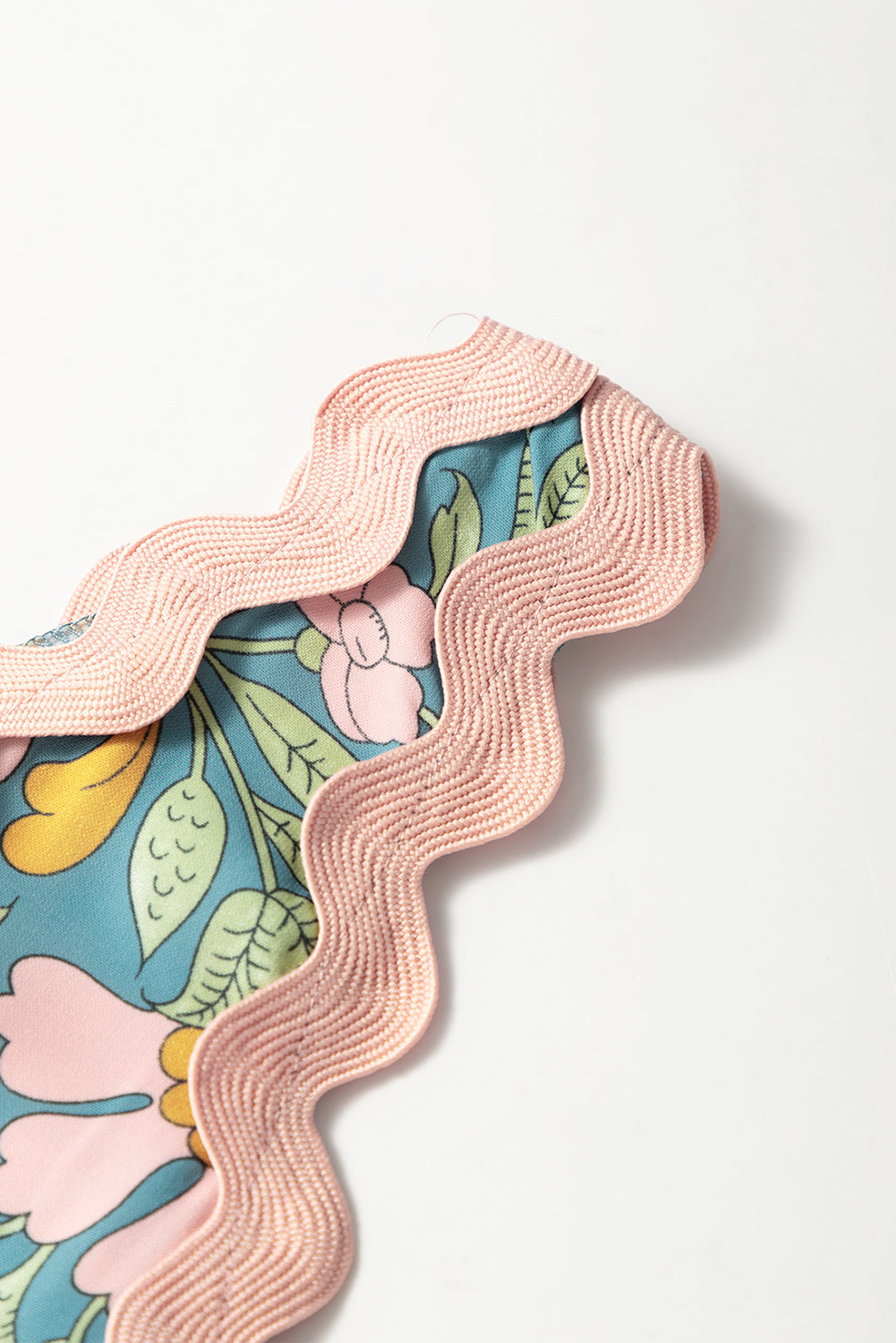 Sky Blue Floral Ricrac Trim V Neck Shift Mini Tank Dress eAura