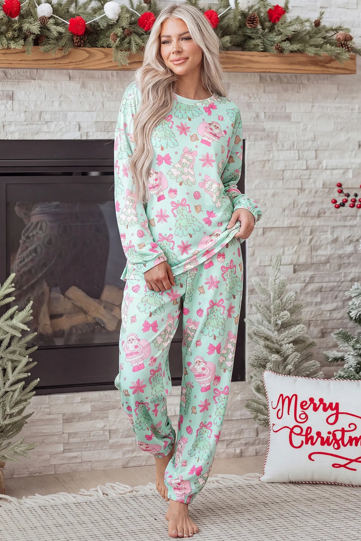 Two-Piece Lounge Set Long Sleeve Abstract Print