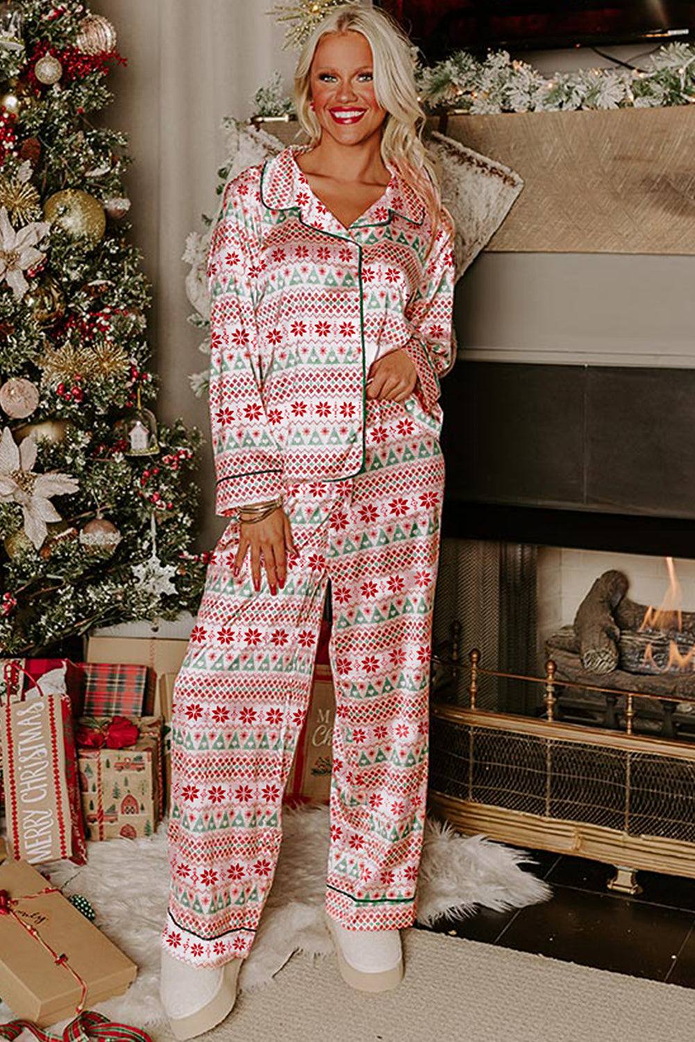 Christmas Print Shirt Pyjama Set - eAura