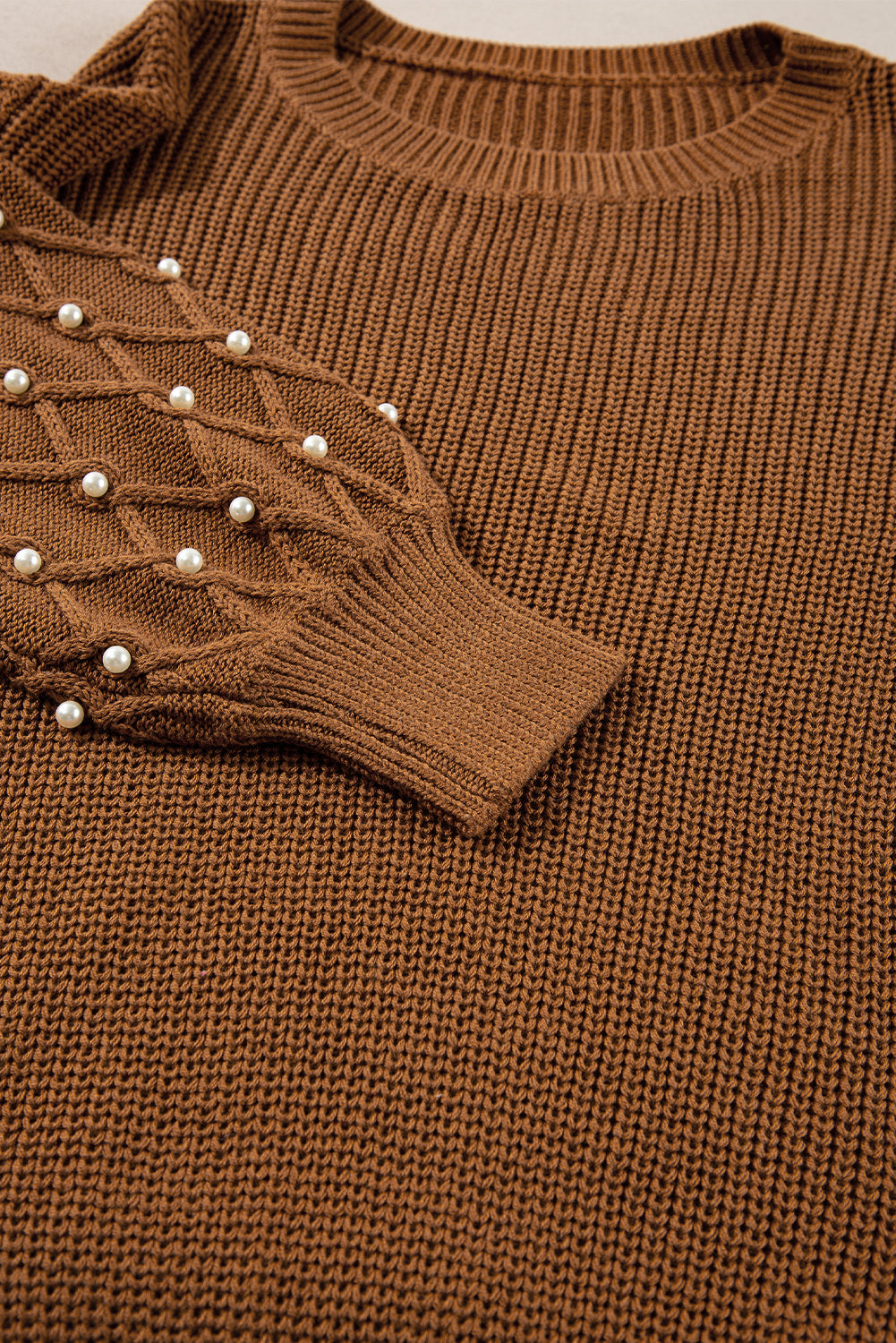 Chestnut Beaded Drop Shoulder Round Neck Sweater eAura
