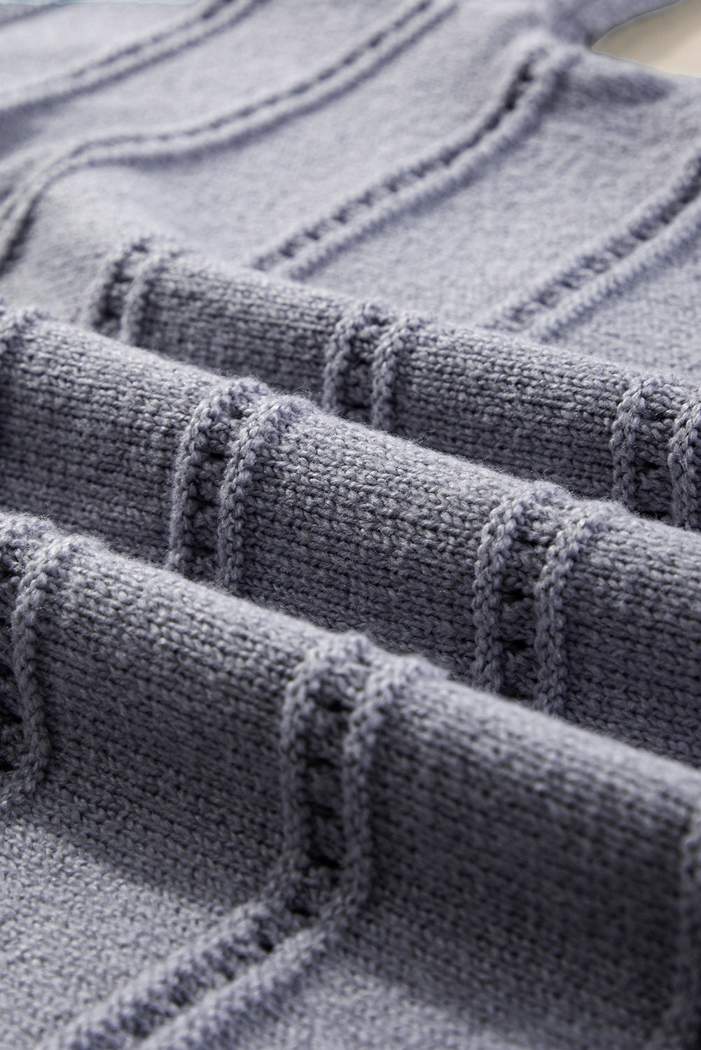 Pale Khaki Boat Neck Drop Shoulder Pointelle Knit Sweater eAura
