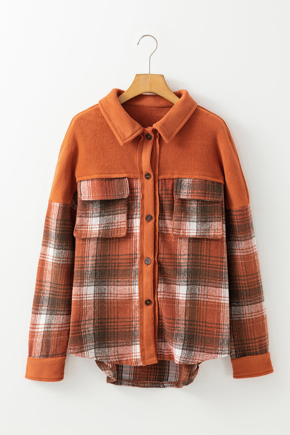 Khaki Colourblock Plaid Pattern Flap Pockets Buttoned Shacket eAura