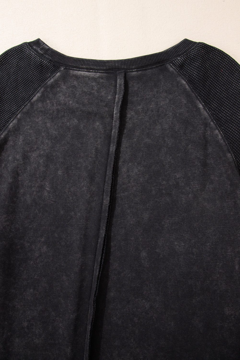 Black Solid Waffle Knit Patchwork Raglan Sleeve Sweatshirt Dear-Lover Dropshipping