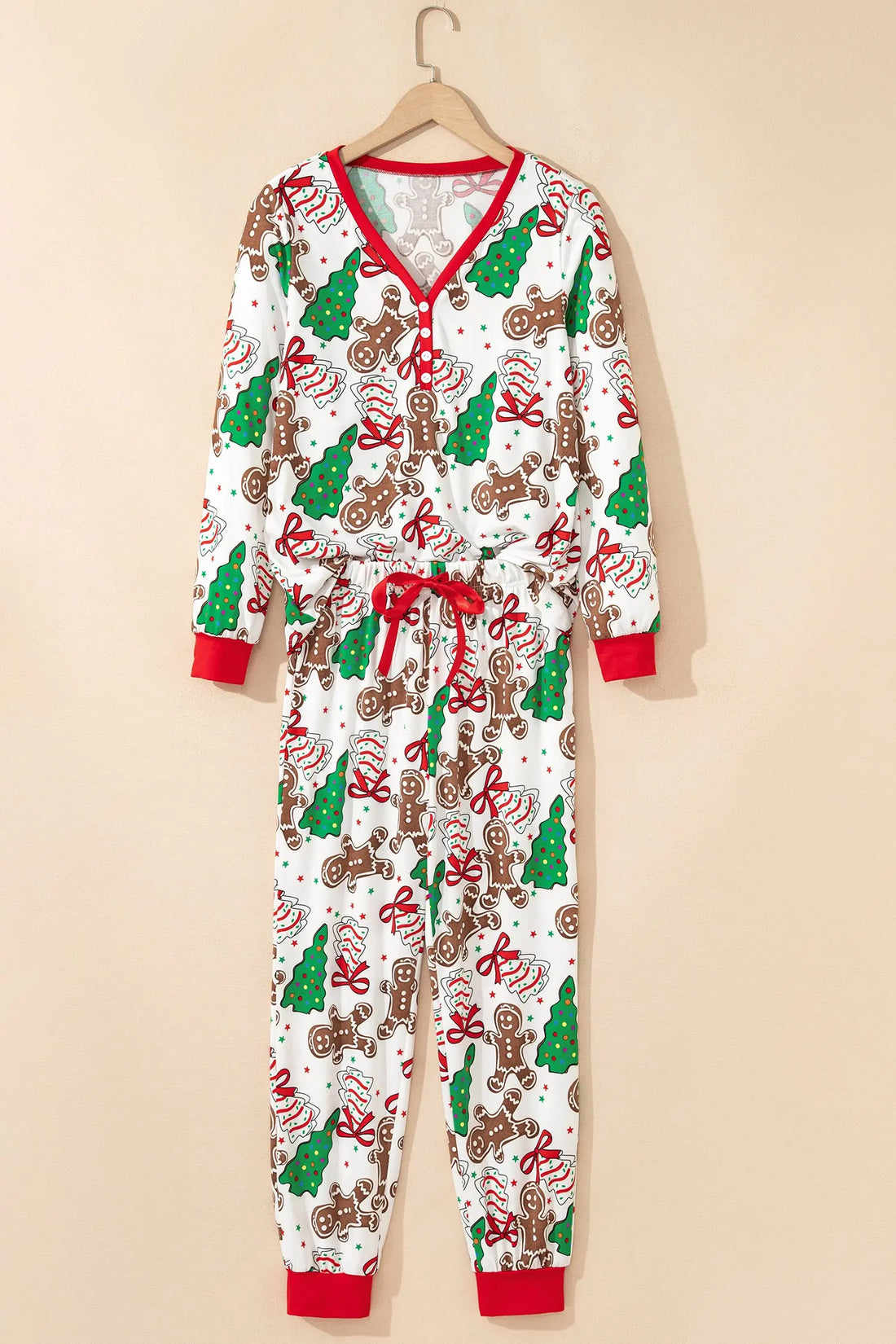 White Christmas Pattern Button V-Neck Pyjamas - Loungewear & Sleepwear/Loungewear